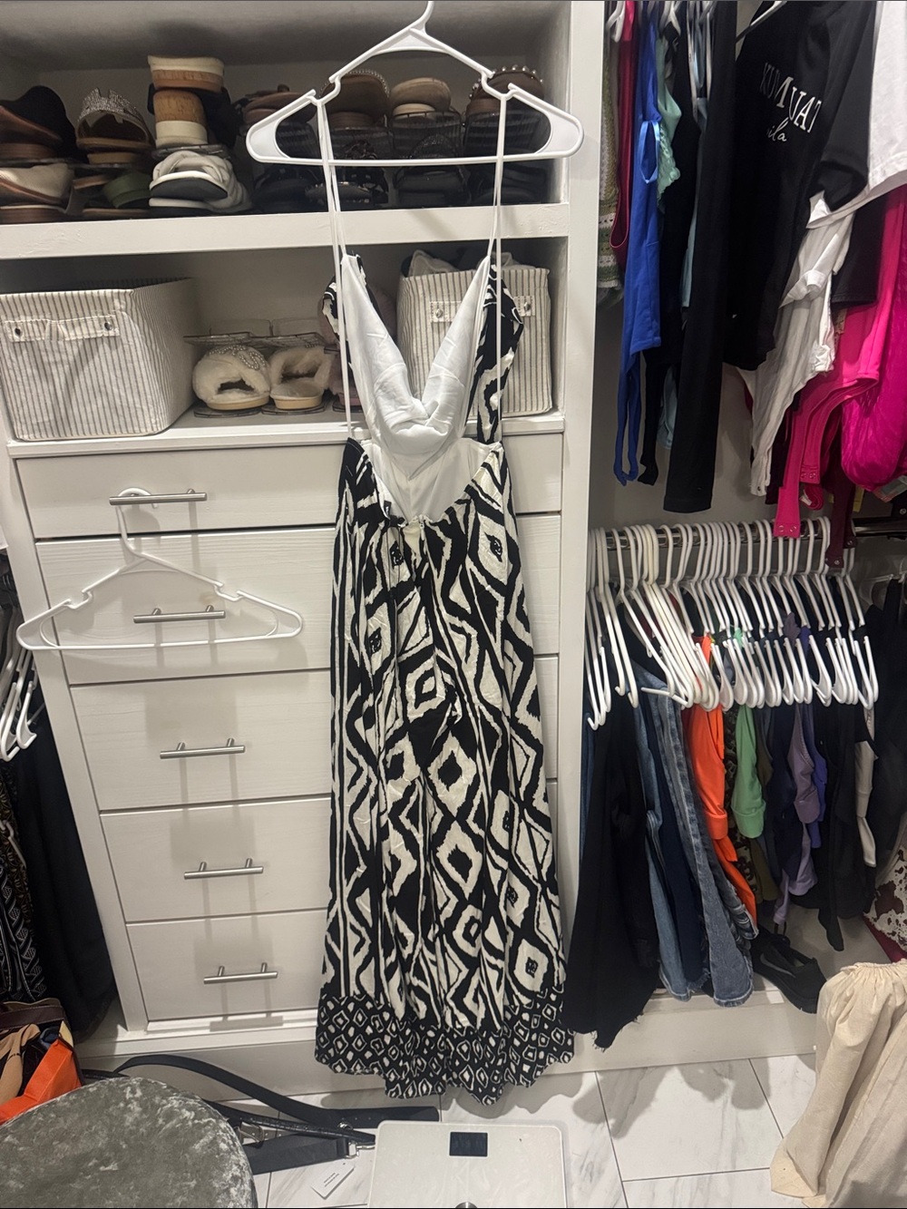 Fashion Nova Black & White Geometric Cutout Halter Jumpsuit - Picture 5 of 5